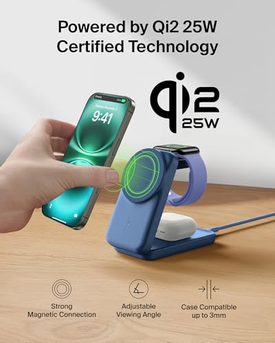 Belkin Qi2.2 25W Wireless 3 in 1 Foldable Fast Charging Station for iPhone - color: Blue