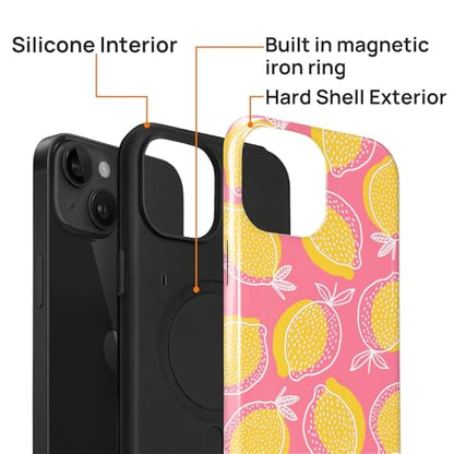 Magnetic for iPhone 14 Plus Case,[Compatible with Magsafe] Dual Layer Protective Heavy Duty Shockproof Rugged Drop Protection Bumper Hybrid Case - Pink Yellow Lemon - color: Pink Yellow Lemon, size: iPhone 14 Plus