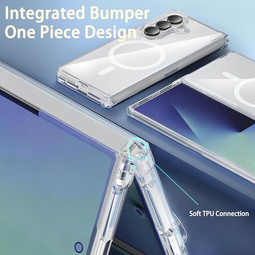 One Piece Design Clear Magnetic Case for Galaxy Z Fold 7, Ultra Slim Fit | Fit for MagSafe, Anti Yellow, Shockproof Transparent Back Integrated Bumper Wireless Charging Phone Case Cover - color: Clear for Z Fold 7