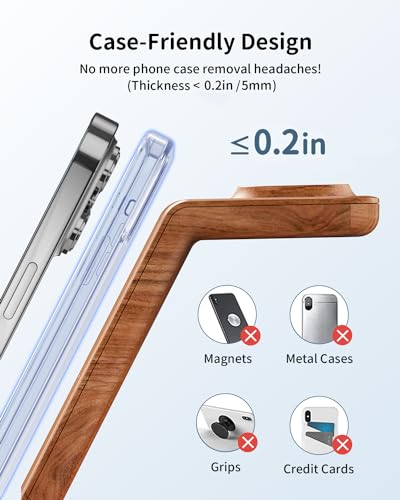 JoyGeek 3 in 1 Charging Station for Apple Devices, Wireless Charger Stand for iPhone 17/16/15/14/13/12/11/SE/X Pro Max Plus - Apple Watch 11/10/9/Ultra 2/8/SE/7/6/5 - AirPods Pro 2/3/2 - color: Woodgrain Color