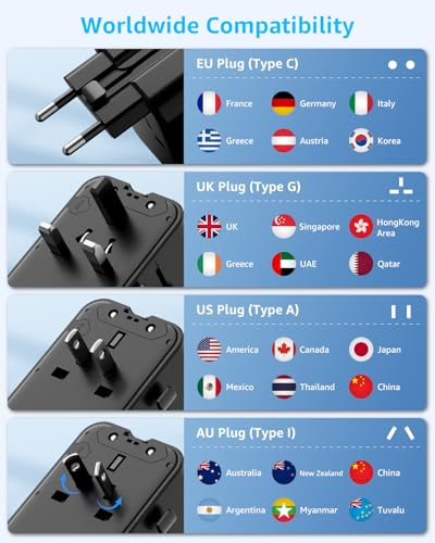 “Air” Universal Travel Adapter 2 USB-C＆ 2 USB-A Cover 200+ Countries - color: Black, size: A1R PD25W