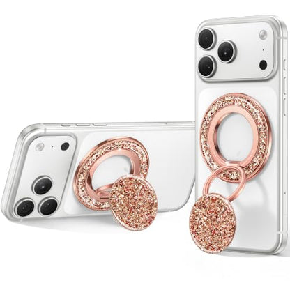SYNCWIRE for MagSafe Phone Grip, Sparkly Magnetic Phone Ring Holder - color: Glitter Rose Gold