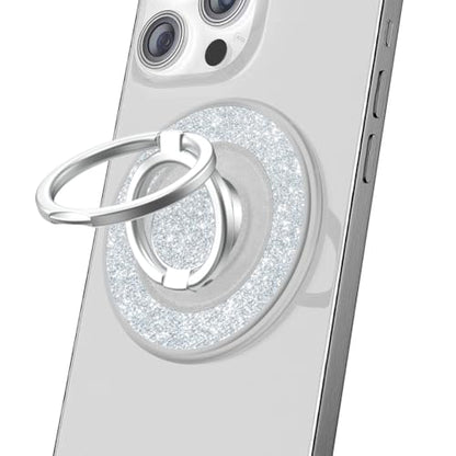 Magnetic Phone Grip Compatible with MagSafe, Magnetic Phone Ring Holder Finger Kickstand Wireless Charging Compatible, Double Cell Phone Rings Gripper Stand for MagSafe iPhone - Sparkle Silver - color: Sparkle Silver