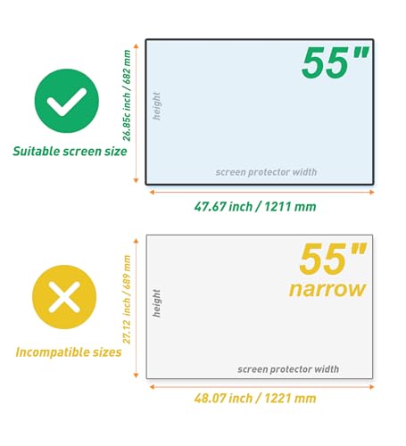 Anti-Glare Film for TV 55 Inch Anti-Blue Light Film Anti Glare TV Screen Protector Indoor Outdoor TV Glare Screen Frosted Film Anti-Reflection Rate Up To 90%
