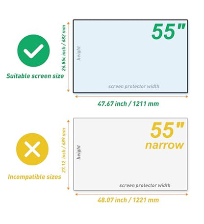 Anti-Glare Film for TV 55 Inch Anti-Blue Light Film Anti Glare TV Screen Protector Indoor Outdoor TV Glare Screen Frosted Film Anti-Reflection Rate Up To 90%