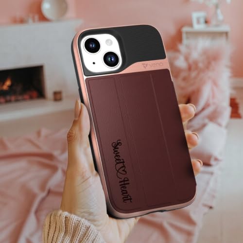 VENA vCommute Personalized iPhone 15 Wallet Case | Custom Engraved, Customized Name, Premium Leather Card Holder, Drop Protection, Hidden Card Slot, Multi-Angle Kickstand - color: Text Custom, size: iPhone 15