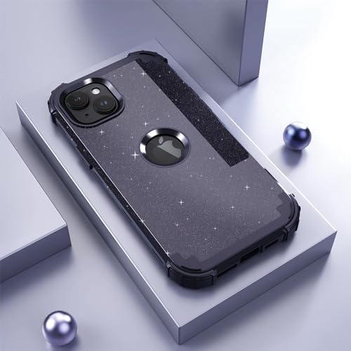 IDweel for iPhone 15 Case with Screen Protector,Luxury 3 in 1 Shockproof Slim Fit Hybrid Heavy Duty Protection Glitter Hard PC Cover Soft Silicone Sturdy Bumper Full Body Case,Glitter Navy Blue - color: Glitter Navy Blue