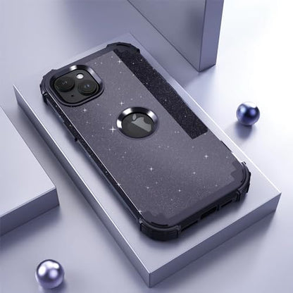 IDweel for iPhone 15 Case with Screen Protector,Luxury 3 in 1 Shockproof Slim Fit Hybrid Heavy Duty Protection Glitter Hard PC Cover Soft Silicone Sturdy Bumper Full Body Case,Glitter Navy Blue - color: Glitter Navy Blue