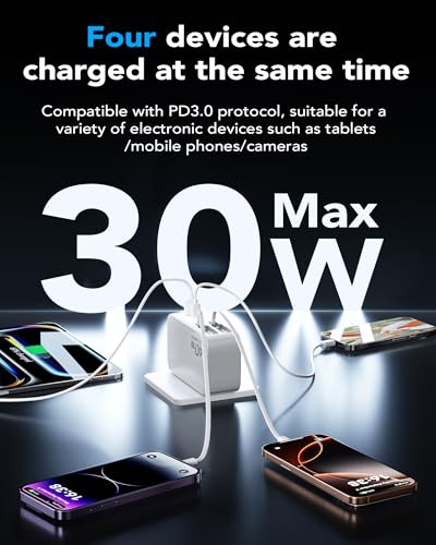 4-in-1 Retractable USB C Wall Charger,40W Fast Charging for Multi-Device - color: White