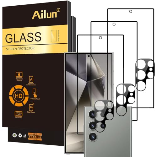 Ailun Glass Screen Protector for Galaxy S24 Ultra [6.8 Inch] 3Pack + 3Pack Camera Lens Tempered Glass Fingerprint Unlock 0.25mm Ultra Clear Anti-Scratch Case Friendly [Not For S24/S24 Plus] - color: Transparent, size: S24 Ultra 6.8 inches