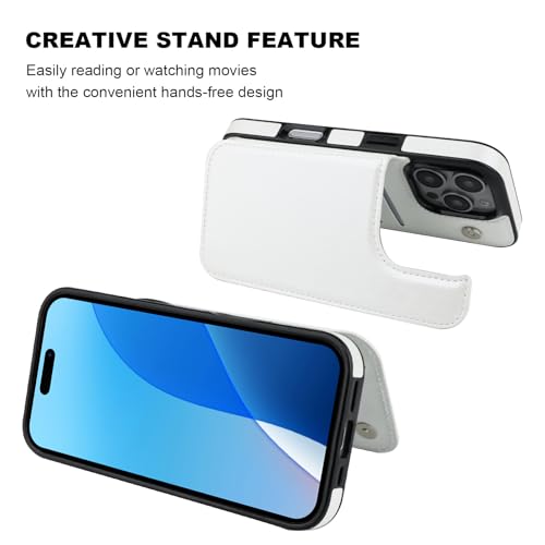 ONETOP for iPhone 16 Pro Wallet Case with Credit Card Holder,White | Kickstand,ID/Cash Holder,Case Wallet with Card Slots,Double Magnetic Clasp,Durable PU Leather Shockproof Cover for Women Men - color: White
