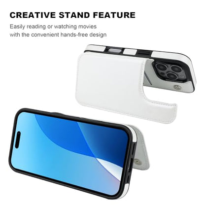 ONETOP for iPhone 16 Pro Wallet Case with Credit Card Holder,White | Kickstand,ID/Cash Holder,Case Wallet with Card Slots,Double Magnetic Clasp,Durable PU Leather Shockproof Cover for Women Men - color: White