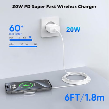 Magnetic Charger for iPhone 17,Mag-Safe Fast Wireless Charging 2Pack 15W 6Foot Magnetic Apple Charger Pad with 2Pack USB C PD Fast Charging Block for iPhone 17/17 Pro/16 ProMax/Plus/15,AirPods 3/Pro 2 - size: 6FT