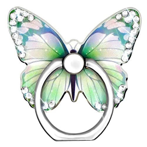 Bling Metal Cute Butterfly Cell Phone Ring Holder 360°Rotation Finger Stand Kickstand Universal Compatible with All Smartphone(Diamond White) - color: white diamond