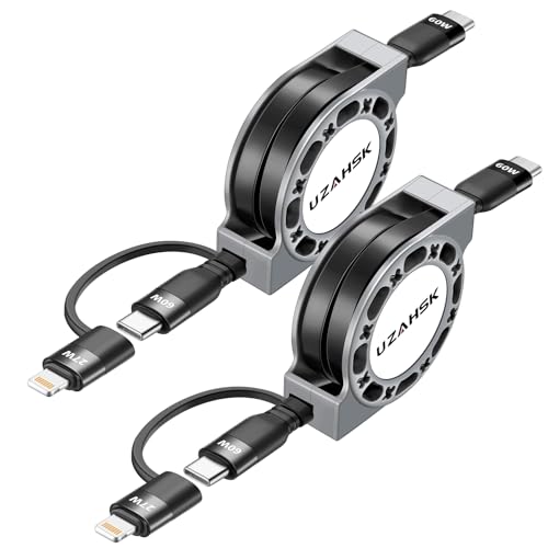 Multi Charging Cable, 2 in 1Retractable Multi Charging Cord - size: 27W TO 60W:2PACK
