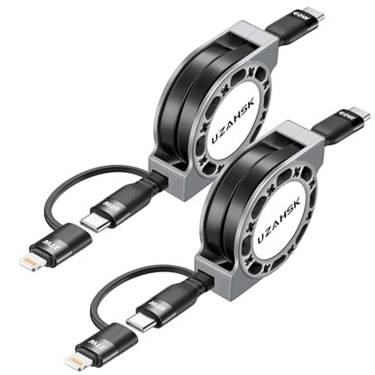 Multi Charging Cable, 2 in 1Retractable Multi Charging Cord - size: 27W TO 60W:2PACK