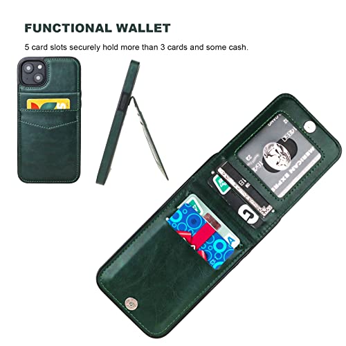 KIHUWEY for iPhone 14 Wallet Case Card Holder Kickstand, Green - color: Green