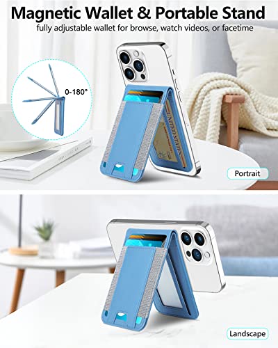 for MagSafe Wallet with Adjustable Stand, 9 Card Holder, Open ID Window - color: Light Sky Blue