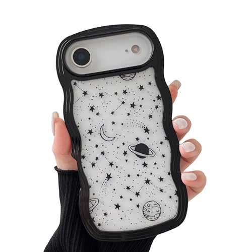 ZTOFERA for iPhone Air Case 6.5 inch,Cute Curly Wave Frame Shape Case with Star Space Pattern, Clear Slim Shockproof Hard PC Bumper Phone Cover for iPhone Air, Black - color: Black, size: iPhone Air 6.5"