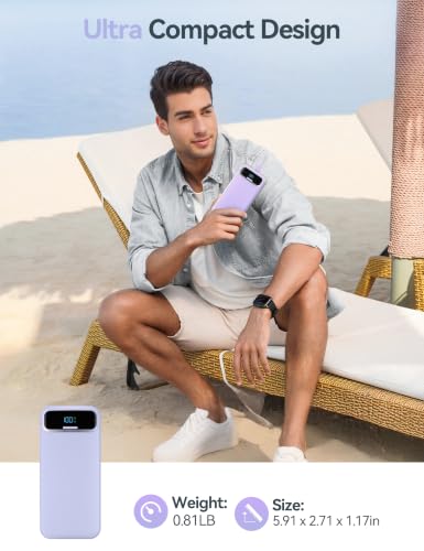 aonidi Portable Charger 20000mAh with Built-in Cables&AC Wall Plug, Purple - color: Violet