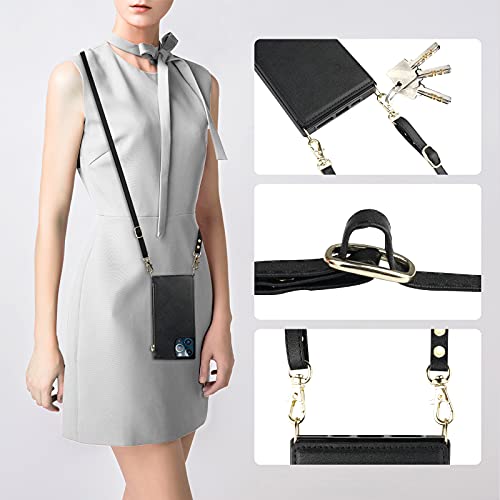 Bocasal Crossbody Wallet Case for iPhone 13 Pro with RFID Blocking Card Slot Holder, Magnetic Flip Folio Purse Case, PU Leather Zipper Handbag with Detachable Lanyard Strap 6.1 Inch 5G (Black) - color: Black