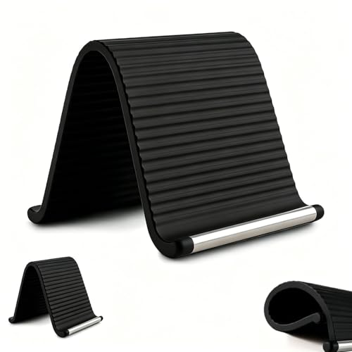 Portable Foldable Silicone Aluminum Phone Holder, 2026 New Flexible Silicone Aluminum Phone Holder, Folded into Any Shape, Universal Adjustable Anti-Slip Desktop Mount for Home Office Travel (Black) - color: Black