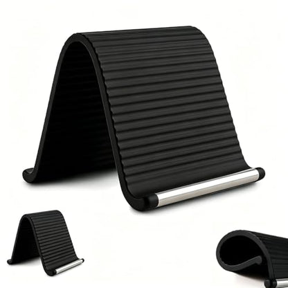 Portable Foldable Silicone Aluminum Phone Holder, 2026 New Flexible Silicone Aluminum Phone Holder, Folded into Any Shape, Universal Adjustable Anti-Slip Desktop Mount for Home Office Travel (Black) - color: Black
