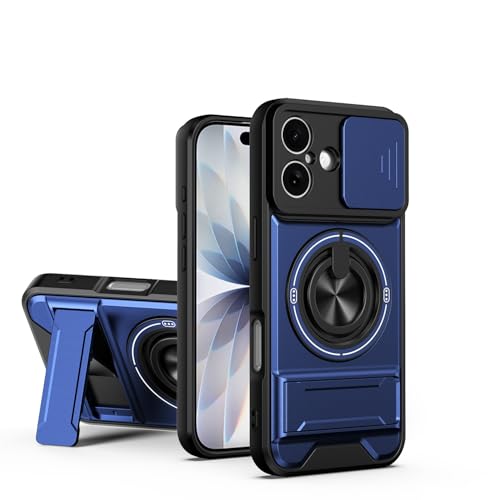Designed for iPhone 17 Case with Slide Lens Protection + 360° Rotate Ring Magnetic Kickstand,Military Grade Shockproof Heavy Duty Protective with Magnetic Car Mount Holder Cover Blue - color: Blue, size: for iPhone 17 6.3"