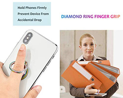 Iridescent Glitter Bling Bling Phone Ring Holder,Rainbow Sparkle Phone Ring Artificial Diamond Stand,Teal Rhinestone Cell Phone Finger Ring