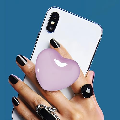 Cute Purple Heart-Shaped Expanding Phone Grip - 3D Crystal Collapsible Phone Mount Holder Stand for Girls Women, Lovely Phone Charm and Accessories，Finger Snap Grip Holder for iPhone, iPad, Kindle