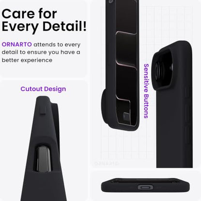 ORNARTO for iPhone Air Case 6.5", Slim Liquid Silicone 3 Layers Soft Gel Rubber Shockproof Protective Cover with Anti-Scratch Microfiber Lining-Black - color: Black