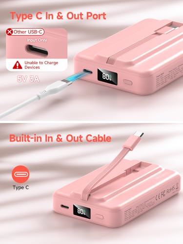 LVFAN for Magnetic Power Bank 10000mAh, Fast Charging Wireless Magnetic Portable Charger with Built-in USB C in&Out Cable, Travel LED Display Battery Pack for iPhone 17 16 15 14 13 12