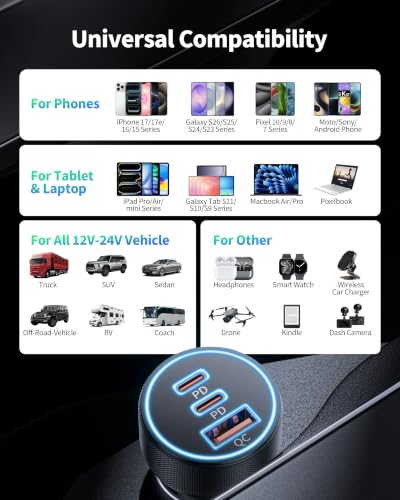 Car Charger USB C, 3 Port 67W Dual USB-C & USB-A Car Phone Charger Adapter - style: 1-Pack
