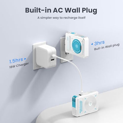10000mAh for Magsafe Portable Charger Power Bank Built in Cables&Wall Plug - color: White blue