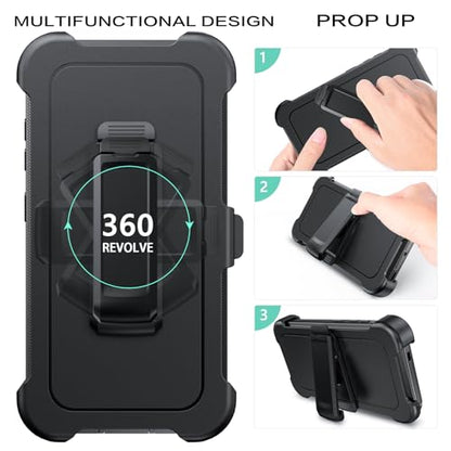 DUEDUE for Samsung Galaxy S25 Case, Phone Case for Samsung S25 with Belt Clip Holster Shockproof 3-Layer Heavy Duty Full Body Protective Rugged Phone Cases Cover for Galaxy S25 6.2", Black - size: for Samsung S25 6.2"
