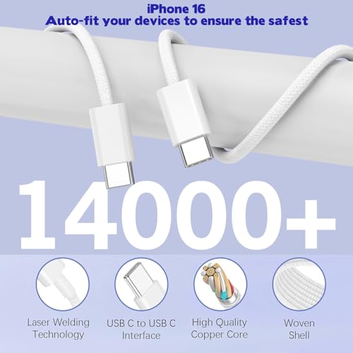 10FT iPhone 17 16 15 Pro Charger,2Pack 10Foot USB C to C Woven Cable Cord 40W USB C Apple Charger 4 Port PD&AC Charge Block Fast Charging for iPhone 17 Air/17 16 15 Pro Max/16e/16 Plus/15/15 Pro/iPad - size: 10FT
