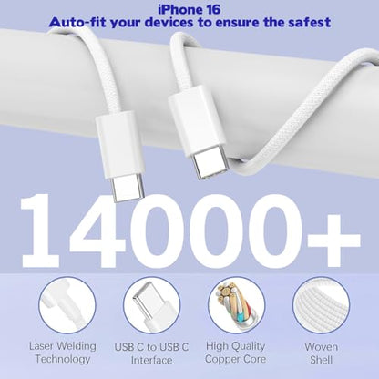 10FT iPhone 17 16 15 Pro Charger,2Pack 10Foot USB C to C Woven Cable Cord 40W USB C Apple Charger 4 Port PD&AC Charge Block Fast Charging for iPhone 17 Air/17 16 15 Pro Max/16e/16 Plus/15/15 Pro/iPad - size: 10FT