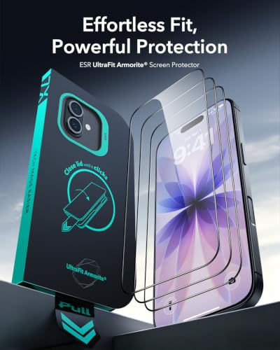ESR 3 Pack for iPhone 17/iPhone 16 Pro Screen Protector, Armorite | 7X Impact Absorption, 9H+ Tempered Glass, Easy One-Pull Installation, Full-Coverage Protection, UltraFit Tray, Bubble-Free - size: iPhone 17/16 Pro 6.3 inch