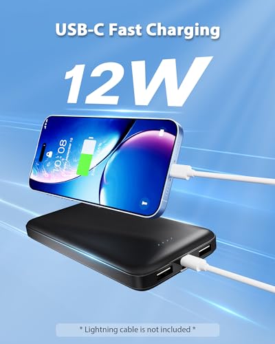 Miady 2-Pack Portable Charger, Slim 10000mAh Power Bank Dark Black+White - color: Black+White