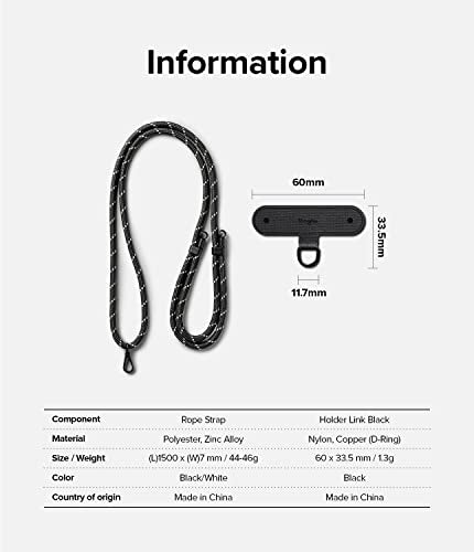 Ringke Holder Link Black, Adjustable Crossbody Strap with Cell Phone Tether Tab, Universal Multifunctional Lanyard Patch - color: Black & White