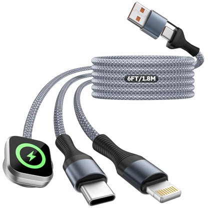 Cruise Essentials 2026,3 in 2 Multi Charging Cable for iPhone Watch Charger - color: Heather Gray&White, size: AC to C+L+iWatch