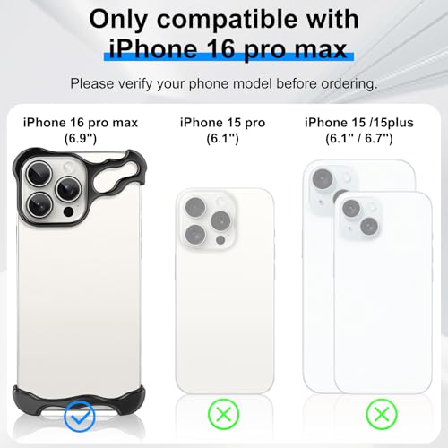 Frameless Phone Case Crafted for iPhone 16 Pro Max Black - color: Aluminum Black, size: iPhone 16 Pro Max