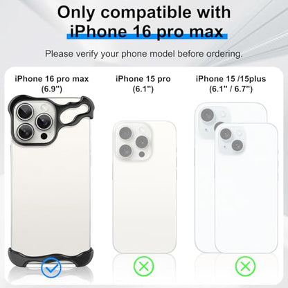 Frameless Phone Case Crafted for iPhone 16 Pro Max Black - color: Aluminum Black, size: iPhone 16 Pro Max