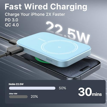 NOBIS Slim Magnetic Power Bank 22.5W 5000mAh with Built-in Cable - color: Blue