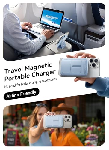 Magnetic Portable Charger, 10000mAh Wireless Power Bank with 20W USB-C Fast Charging, Foldable Stand & LED Display Magnetic Battery Pack, Compatible with iPhone 17/16/15/14, Sky Blue - color: Sky Blue