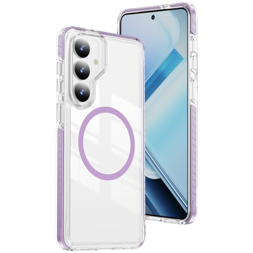 DEERLAMN Magnetic Clear Case for Samsung Galaxy S26 Plus/S25 Plus 6.7-Inch,[Fit for Magsafe][Military Grade Drop Protection] Transparent Slim Fit Non-yellowing Shockproof Protective Phone Cover,Purple - color: Purple, size: for Samsung Galaxy S26 Plus