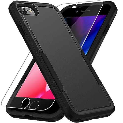 for iPhone SE Case 2022(3rd)/2020(2nd)/iPhone 7/8 Case, with Screen Protector,[Military Grade Drop Tested] Heavy-Duty Tough Rugged Shockproof Protective Phone Case, Black - color: Black