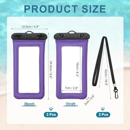 PATIKIL 3Pcs Waterproof Phone Pouch Floating No Sink Universal Cellphone Dry Bag Waterproof Phone Case for Kayaking Beach Swimming Hiking, Purple - color: Purple