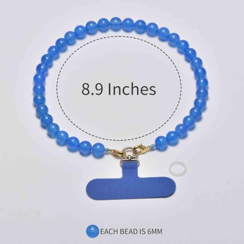 Agate Beaded Phone Wrist Strap for Women Men Stone Beads Charm Handmade Cellphone Chain Lanyard with Tether Tab - color: Blue-1, size: 8mm Beads