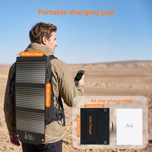 30W Portable Solar Panels Charger with 18V DC, USB-C & Dual-USB-A - size: 30W without MC4